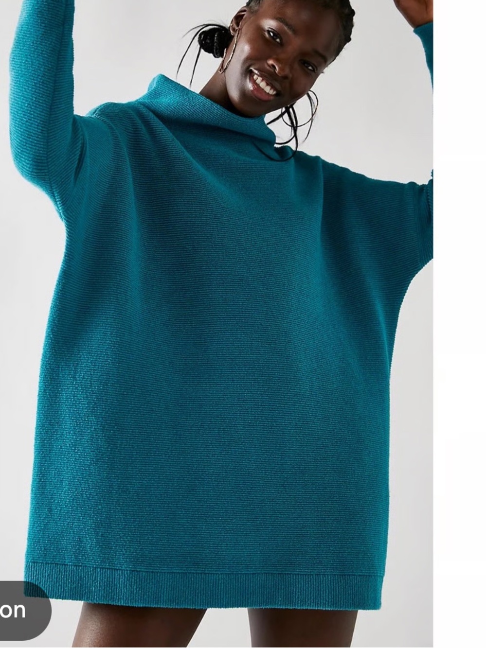 Free People | Ottoman Slouchy Oversized Teal Ribbed Cowl Neck Sweater Tunic Med